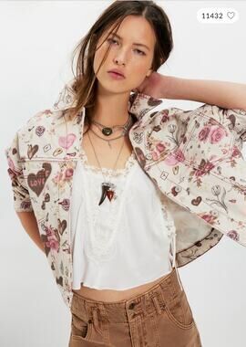 NWT we the free opal swing printed denim jacket xs
